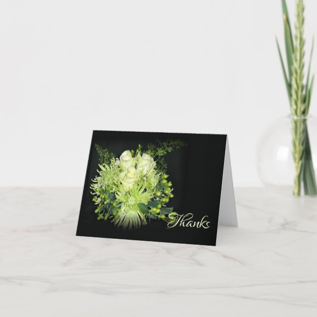 Elegant Green Rose Bouquet Wedding  Thank You Card (Front)