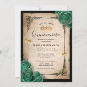 Elegant Green Rose Gold Black Quinceanera Invitation (Front)
