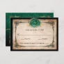 Elegant Green Rose Gold Black Watercolor Wedding RSVP Card