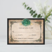 Elegant Green Rose Gold Black Watercolor Wedding RSVP Card (Standing Front)