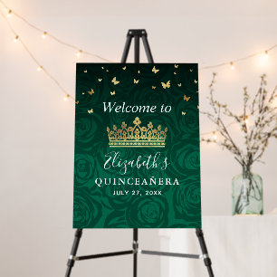 Elegant Green Rose Gold Crown Welcome Party Foam Board