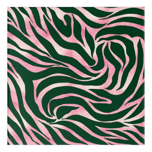Elegant Green Rose Gold Glitter Zebra Acrylic Print