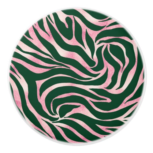 Elegant Green Rose Gold Glitter Zebra Ceramic Knob