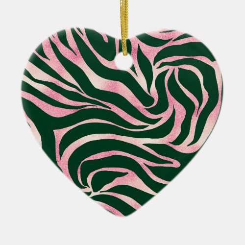 Elegant Green Rose Gold Glitter Zebra Ceramic Ornament