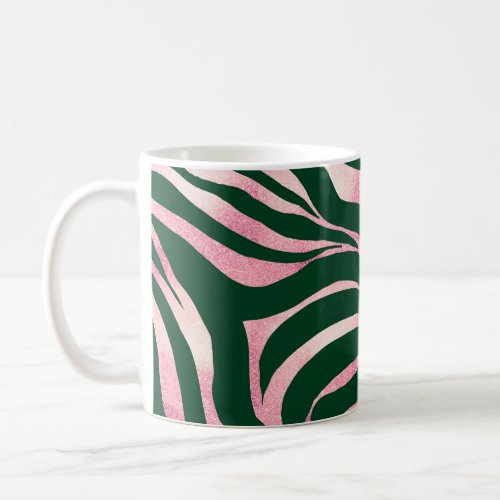 Elegant Green Rose Gold Glitter Zebra Coffee Mug