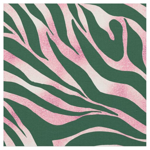 Elegant Green Rose Gold Glitter Zebra Fabric