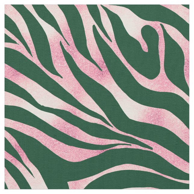 Elegant Green Rose Gold Glitter Zebra Fabric (Close Up)
