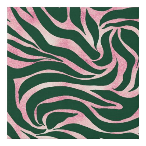 Elegant Green Rose Gold Glitter Zebra Faux Canvas Print