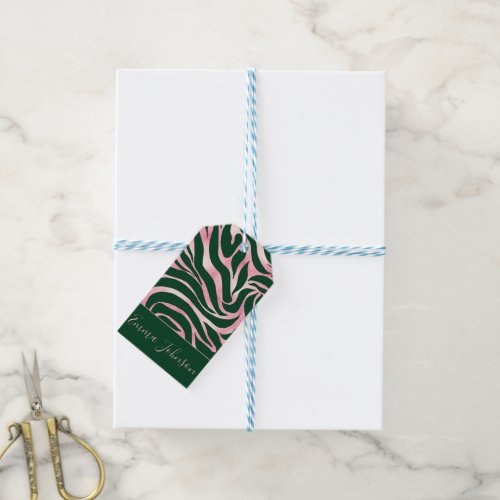 Elegant Green Rose Gold Glitter Zebra Gift Tags
