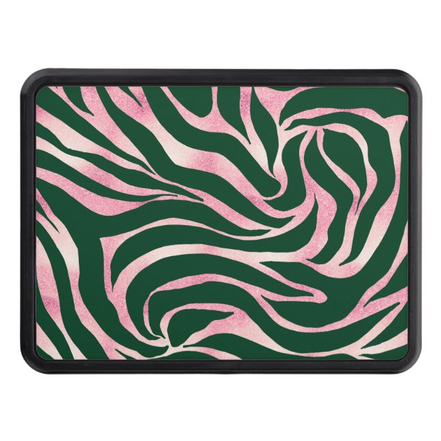 Elegant Green Rose Gold Glitter Zebra Hitch Cover (Front)