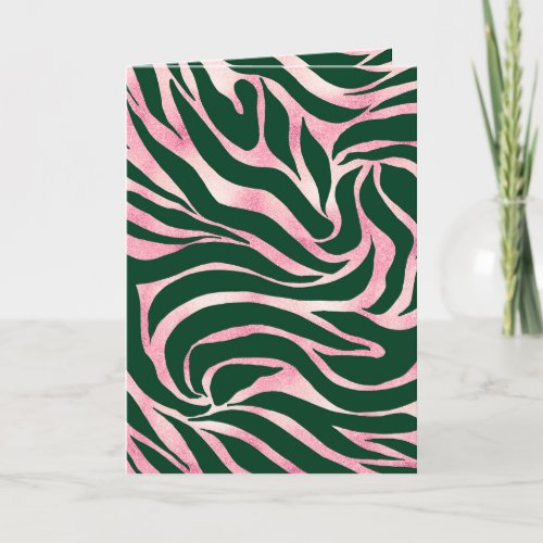Elegant Green Rose Gold Glitter Zebra Holiday Card