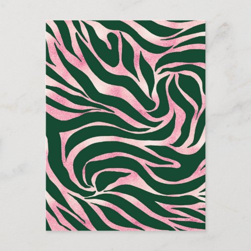 Elegant Green Rose Gold Glitter Zebra Holiday Postcard