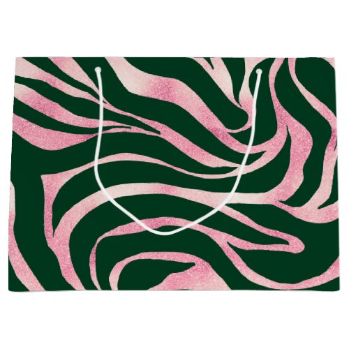 Elegant Green Rose Gold Glitter Zebra Large Gift Bag