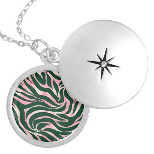 Elegant Green Rose Gold Glitter Zebra Locket Necklace