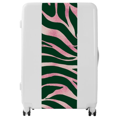 Elegant Green Rose Gold Glitter Zebra Luggage