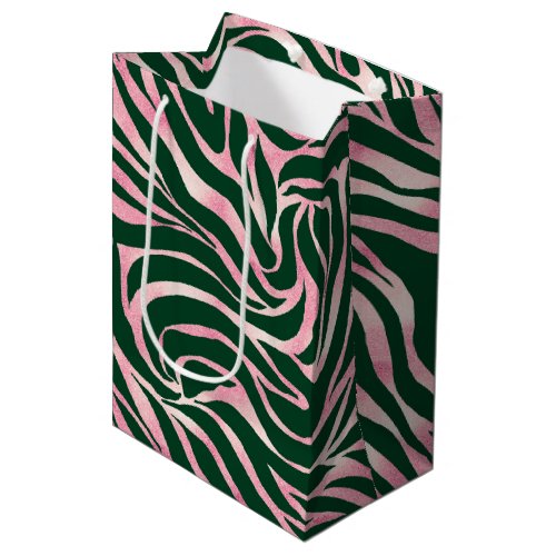 Elegant Green Rose Gold Glitter Zebra Medium Gift Bag