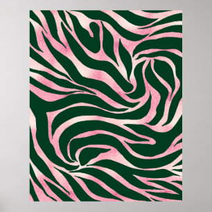 Elegant Green Rose Gold Glitter Zebra Poster