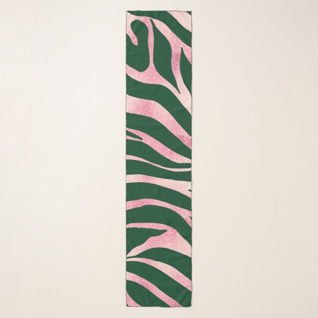 Elegant Green Rose Gold Glitter Zebra Scarf (Front)