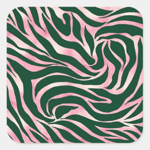 Elegant Green Rose Gold Glitter Zebra Square Sticker