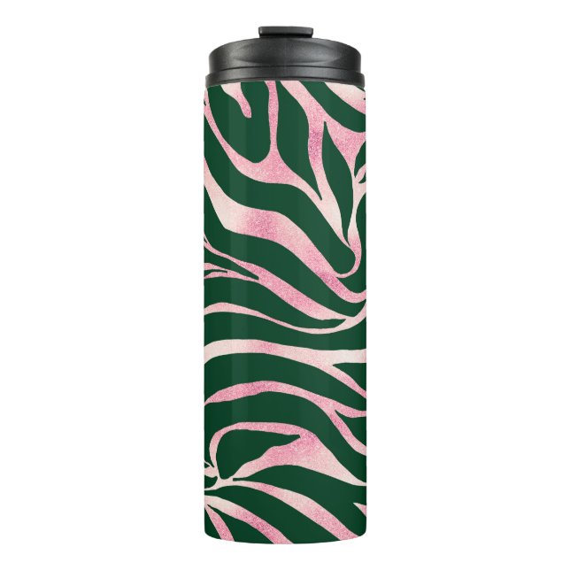 Elegant Green Rose Gold Glitter Zebra Thermal Tumbler (Front)