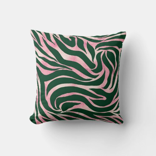 Elegant Green Rose Gold Glitter Zebra Throw Pillow