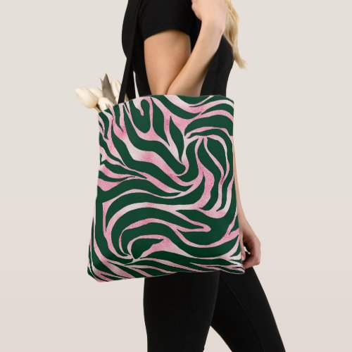 Elegant Green Rose Gold Glitter Zebra Tote Bag