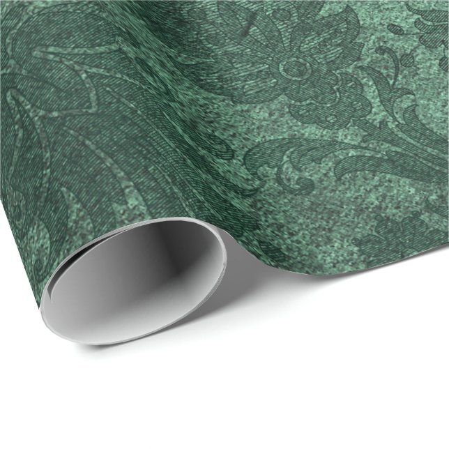 Elegant green royal damask floral pattern wrapping paper (Roll Corner)