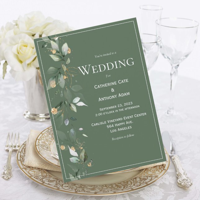 Elegant Green Rustic Eucalyptus Gold  Wedding Invitation (Creator Uploaded)