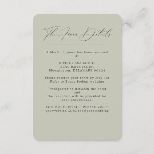 Elegant  Green Sage Wedding  Details Enclosure Card