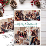 Elegant Green Script 5 Photo Collage Christmas  Holiday Card<br><div class="desc">Modern Simple Elegant Green Calligraphy 5 Photo Collage Merry Christmas Script Holiday Card. This minimalist festive whimsical five (5) photo holiday greeting card template features a pretty grid photo collage and says „Merry Christmas”! The „Merry Christmas” greeting text is written in a beautiful hand lettered swirly swash-tail font script in...</div>