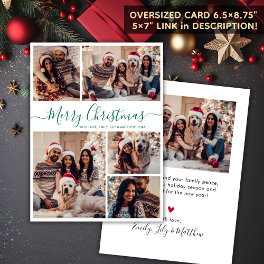 Elegant Green Script 5 Photo Collage Christmas Holiday Card