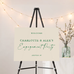 Elegant Green Script Engagement Party Welcome Sign