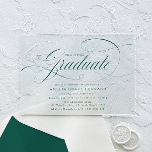 Elegant Green Script Graduation Party Acrylic Invitations