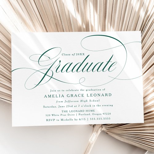 Elegant Green Script Graduation Party Invitation