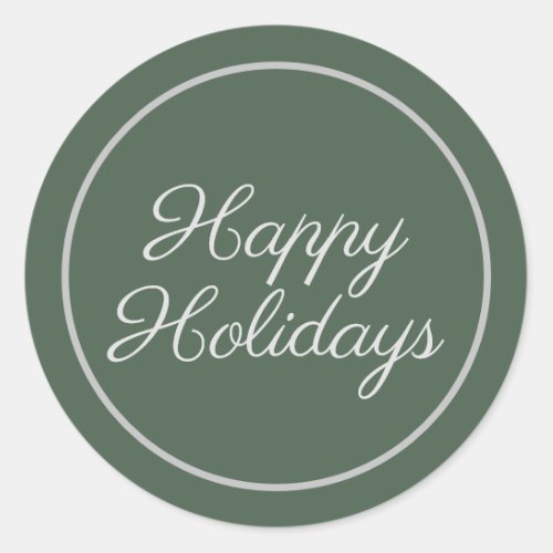 Elegant Green Script Happy Holidays Classic Round Sticker