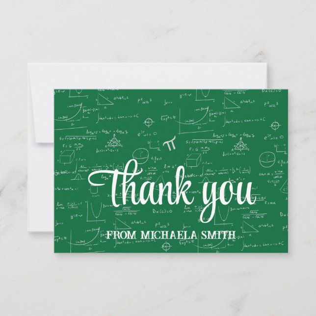 Elegant Green Script Mathematics Graduation Thank Thank You Card (Front)