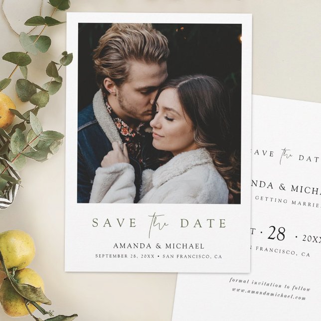 Elegant Green Script Photo Wedding Save The Date (Creator Uploaded)