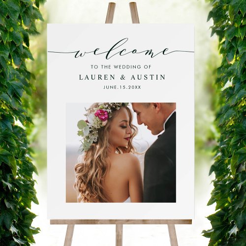 Elegant Green Script Photo Wedding Welcome Foam Board