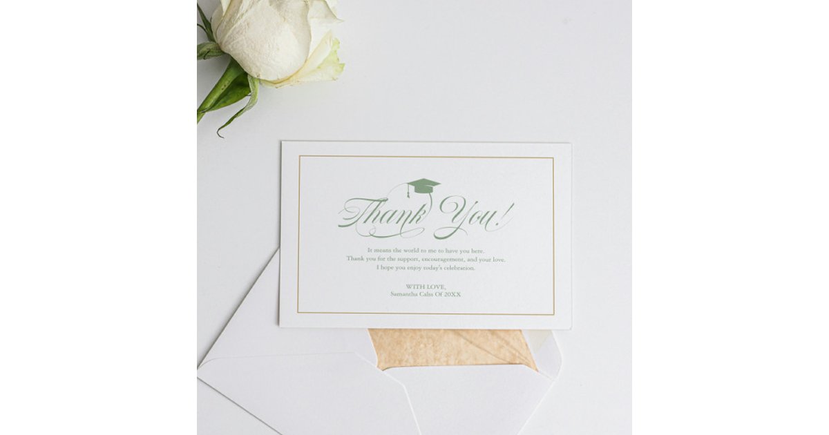 Elegant Green Script Thank You Grad Hat Graduation Card | Zazzle