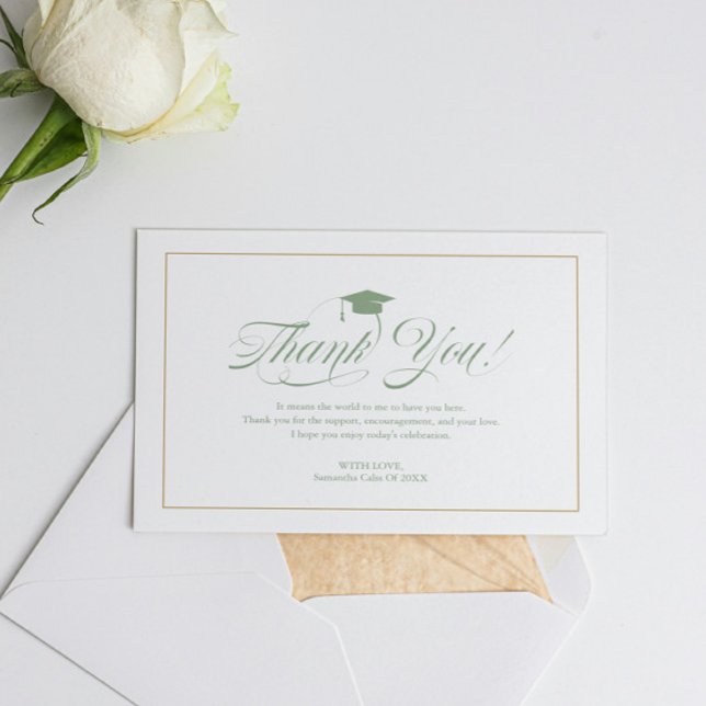 Elegant Green Script Thank You Grad Hat Graduation Card (Creator Uploaded)