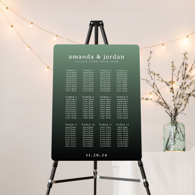 Elegant Green Seating Chart Foam Board (In Situ (Stand))