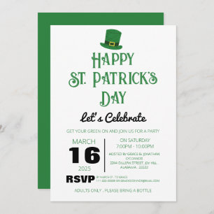Elegant Green Shamrock St. Patrick's Day Party Invitation