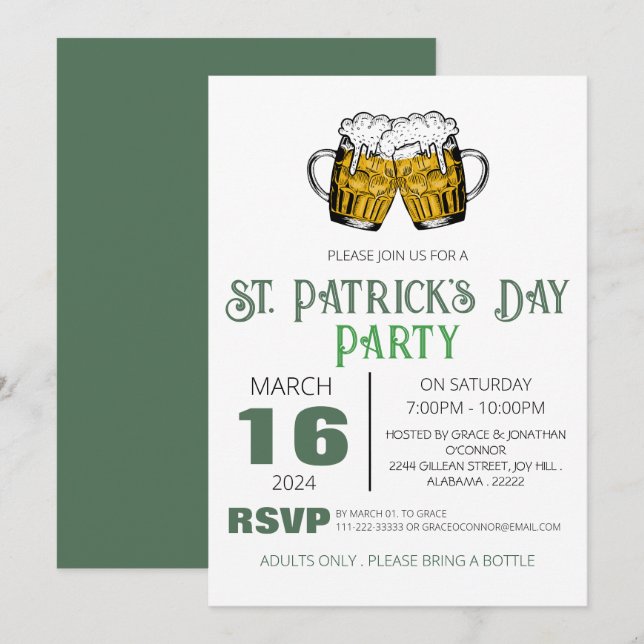 Elegant Green Shamrock St. Patrick's Day Party Invitation (Front/Back)