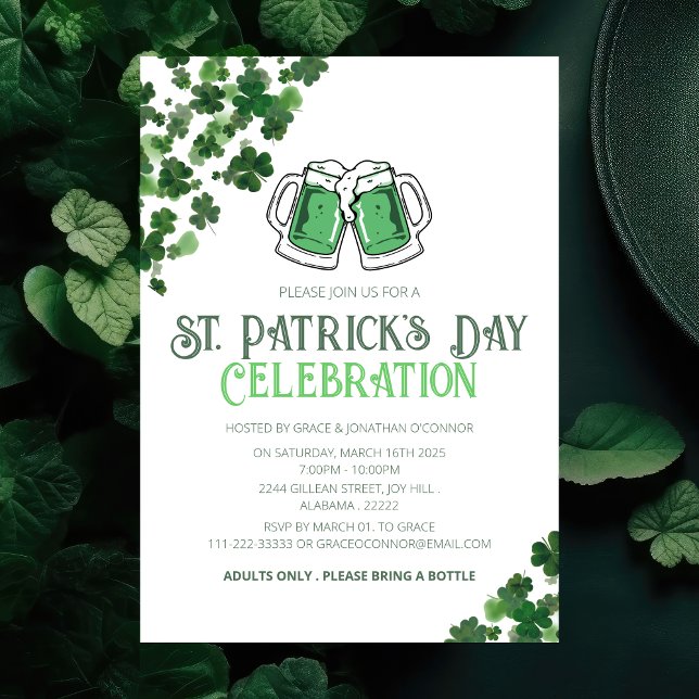 Elegant Green Shamrock St. Patrick's Day Party Invitation (Creator Uploaded)