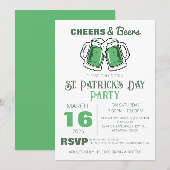Elegant Green Shamrock St. Patrick's Day Party Invitation (Front/Back)
