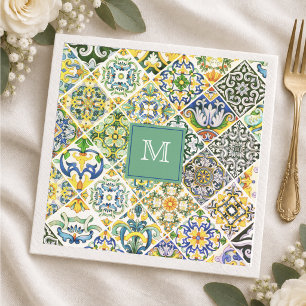 Elegant Green Sicilian Mediterranean Tile Napkins
