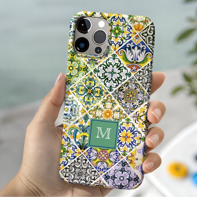 Elegant Green Sicilian Mediterranean Tile Pattern Case-Mate iPhone Case (Creator Uploaded)