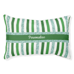 Elegant Green & Silver Glitter Stripe Cat Dog Pet Bed