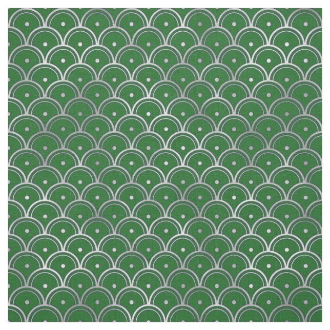 Elegant Green Silver Scale Art Deco Fabric (Swatch)