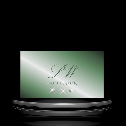 Elegant Green Silver Sparkling Diamonds Initials Business Card